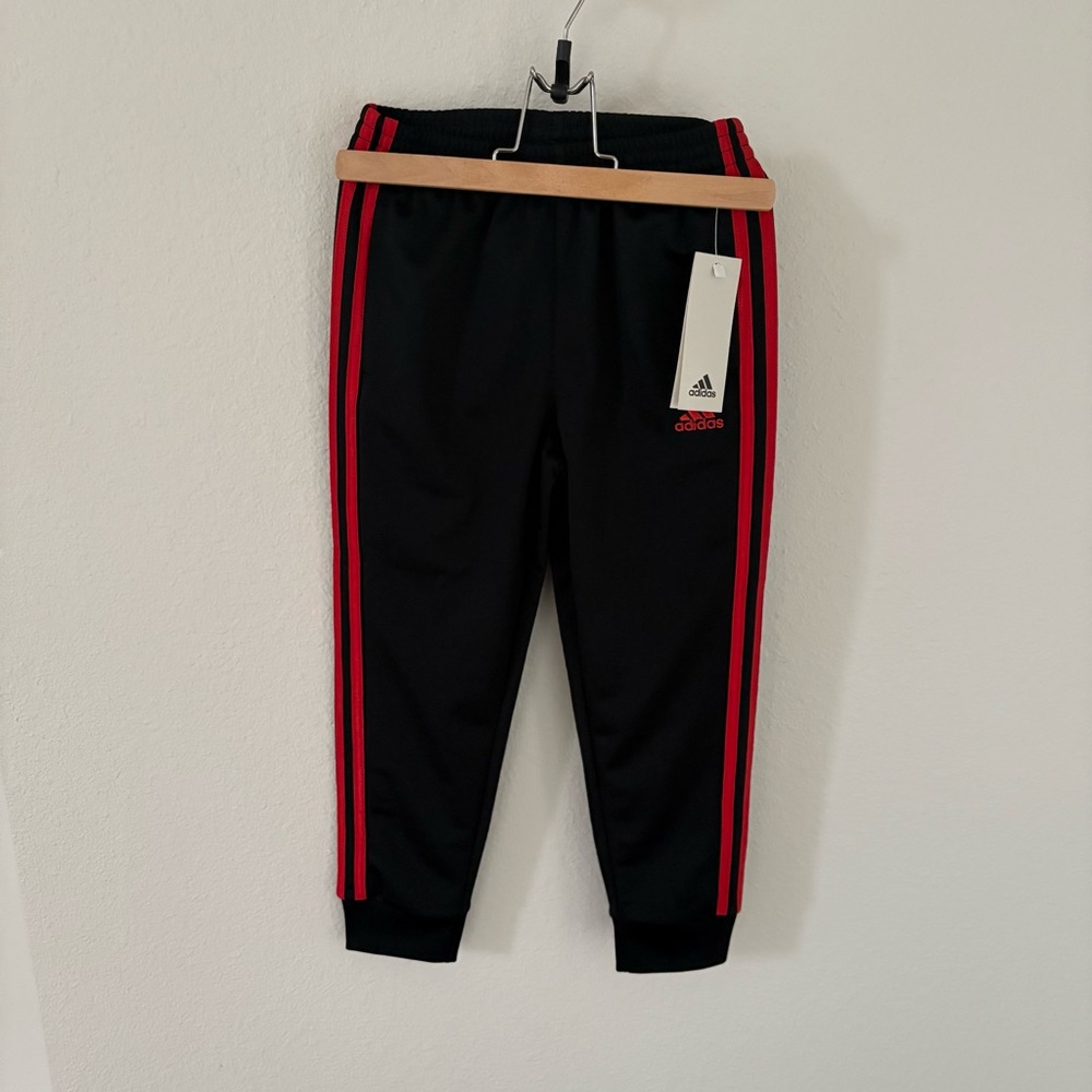 NEW Adidas Black and Red Joggers Size 6